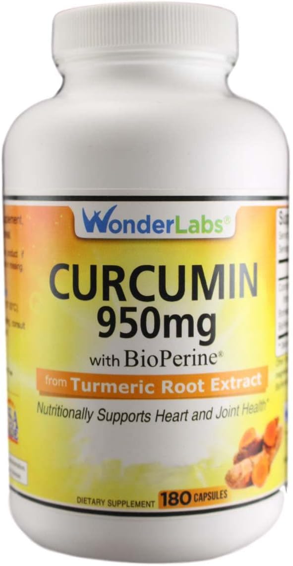 Wonder Labs Curcumin 950 mg with BioPerine Supprts Heart and Joint Health - 180 Capsules