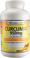 Wonder Labs Curcumin 950 mg with BioPerine Supprts Heart and Joint Health - 180 Capsules