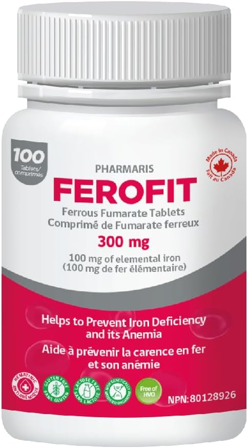 Ferofit - Ferrous Fumarate 300mg (100mg Elemental Iron) Prevents Anemia Due to Deficiency Iron Supplement for Women &amp Men 100 Tablets
