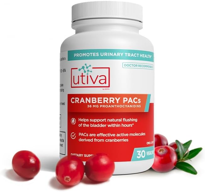 Szio+ Utiva Cranberry PACs – Clinically Studied Ingredients 36mg PACs Extract - UTI Prevention for Women - Urinary Tract Health – Cranberry Supplement Pills for Bladder Health 30 Vegi Capsules