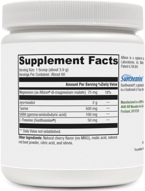 HormoneSynergy Relax Synergy - Natural Cherry Flavor *NO MSG* - Myo-Inositol 2000 mg. 75 mg of Magnesium (as Di-Magnesium Malate) GABA Taurine L-Theanine Hormone and Neurotransmitter Support