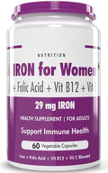 Iron Supplement for Women -100% Chelated - with Vitamin B12 Folic Acid &amp Vitamin C for High Absorption (60 Veg Capsules)