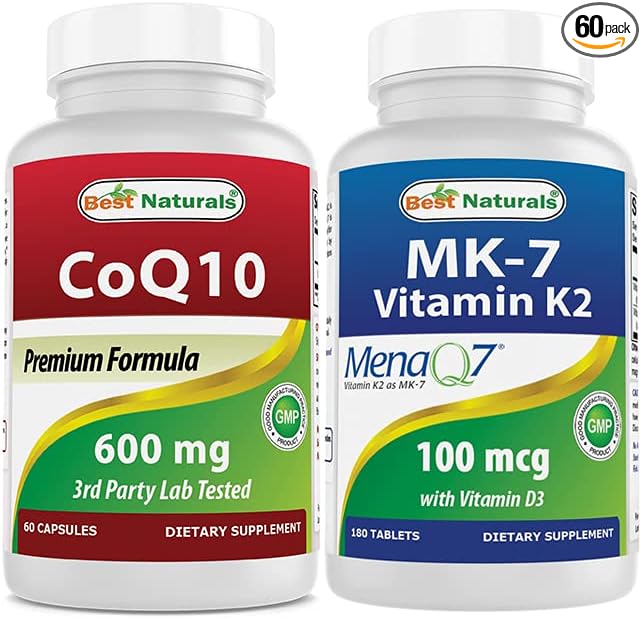 Best Naturals CoQ10 600 mg &amp Vitamin K2 (MK7) with D3