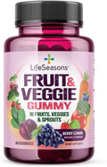 LifeSeasons Fruit &amp Veggie Gummy Supplement - 16 Fruits Vegetables &amp Sprouts - Vitamins Minerals &amp Antioxidants - Nutritional Support for Immunity &amp Wellness - 3X More Potent - 60 Gumm