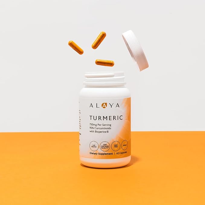 Alaya Naturals Turmeric Curcumin Supplement with BioPerine – 750mg Per Serving 95% Curcumin Extract Turmeric Capsules for Joint Comfort Mobility &amp Absorption – Non-GMO Vegan Lab Tested