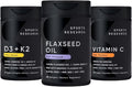 Sports Research® Vegan Multivitamins Pack - Cold-Pressed Flaxseed Oil w/ 720 mg Omega-3 + Vitamin D 5000iu &amp Mk7 Vitamin K 100mcg + High Potency Vitamin C 1000 mg Supplement