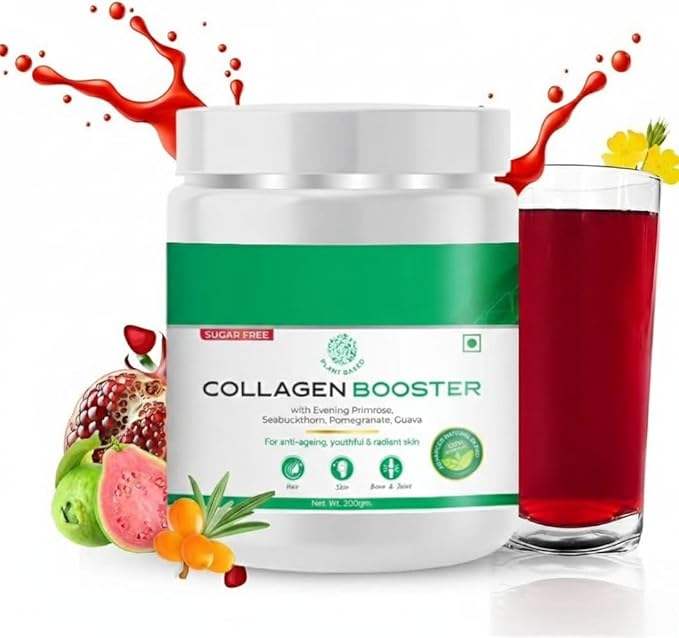 Vegan Collagen Booster with Biotin &amp Vitamin C for Youthful and Glowing Skin | Collagen Supplement for Women &amp Men | 100% Plant Based | Collagen Powder (200gms) Pack of 1