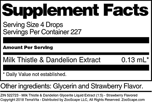 Milk Thistle &amp Dandelion Glycerite Liquid Extract (1:5) - Strawberry Flavored (1 oz ZIN: 522723)