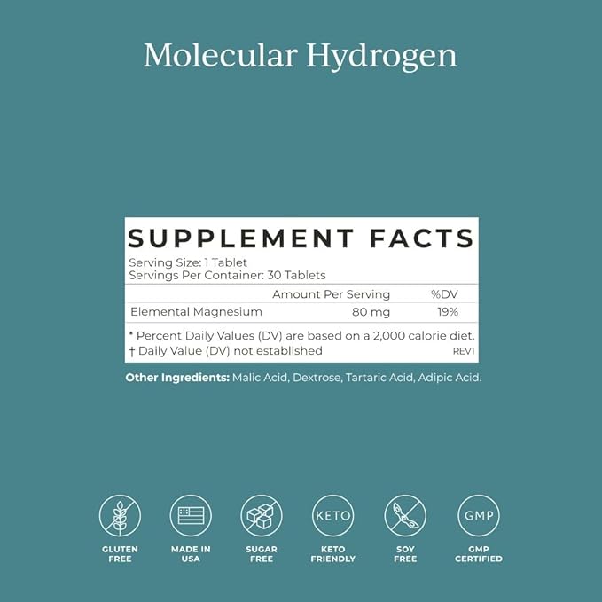 CYMBIOTIKA H2 Molecular Hydrogen Water Tablets with Magnesium Energy Boost Gluten Free Keto Antioxidant Drink Fast Dissolving Supplements Helps Fight Inflammation &amp Stress 30 Tablets 12 ppm