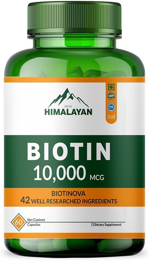 10000 MCG Biotin Supplement Capsules Promote Hair Skin &amp Nails Health Enriched with Sesbania grandiflora Vitamin C Grape Seed &amp Bamboo Extract for Men Women - 60 Capsule