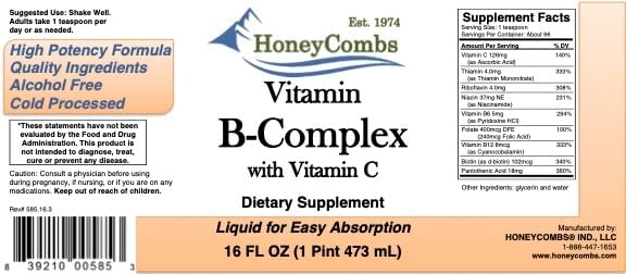 HoneyCombs Liquid Vitamin B Complex Drops B-Complex Supplement with B12 B6 B1 B2 B3 B5 B7 B9 + Vitamin C – Methylated Multivitamin Liquid Vitamins for Energy Support – Fast Absorbing Vegan USA