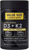 Sports Vitamin D3 K2 with 5000iu of Plant-Based D3 &amp 100mcg of Vitamin K2 as MK-7 Non-GMO Verified &amp Vegan Certified - 160 Liquid Softgels - Pack1