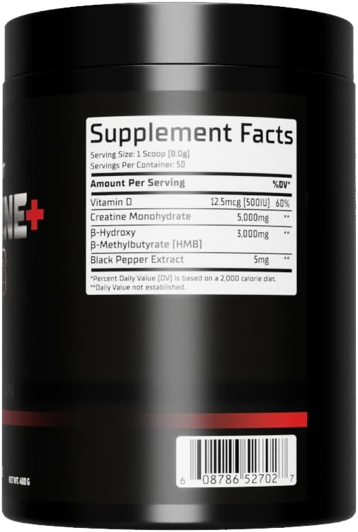 GMU SPORT Creatine 2.0 – Creatine + HMB Powder | 50 Servings | 5g Creatine Monohydrate + 3g HMB + Piperine | Muscle Growth Strength &amp Recovery Support | Clean Unflavored Supplement for Men &amp