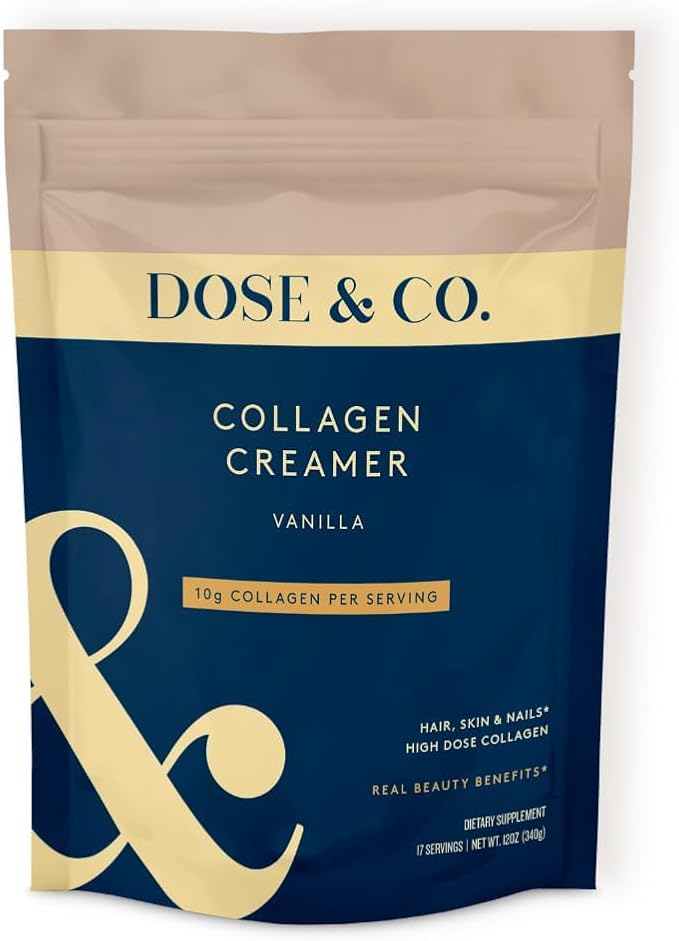 DOSE &amp CO. Vanilla Protein &amp Creamer Bundle – 14.8 oz + 12 oz | 20g Whey Protein + Hydrolyzed Type I &amp III Peptides | Supports Hair Skin &amp Nails | Non-GMO Gluten Free