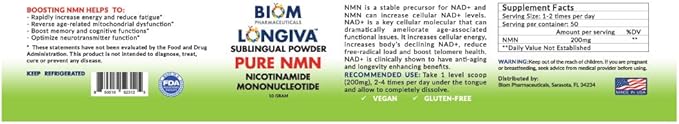 Biom NMN Sublingual Powder. Advanced Nanotized Nicotinamide Mononucleotide Mitochondrial Regeneration Sirtuin Activation Cellular Energy