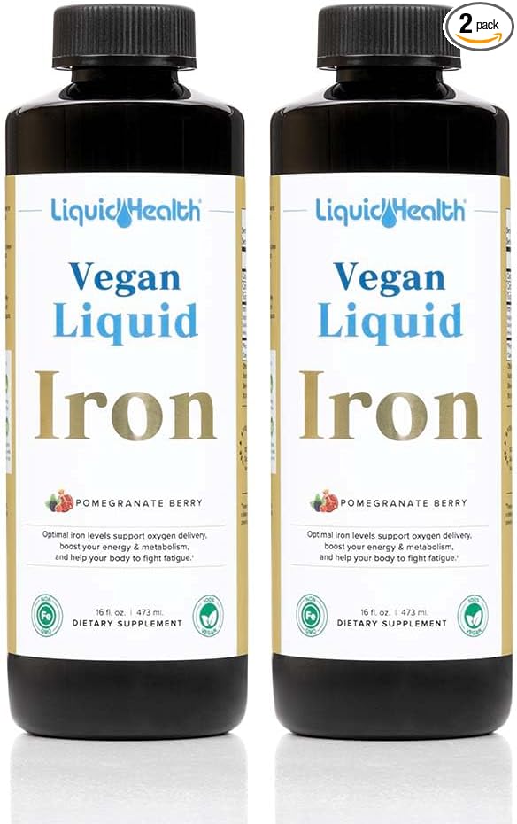 LIQUIDHEALTH Vegan Liquid Iron Supplement with SunActive &amp Ferrochel Fe - Natural Energy Immune System &amp Metabolic Support Increase Mental Clarity Prenatal/Postnatal - USA Made Non-GMO (2