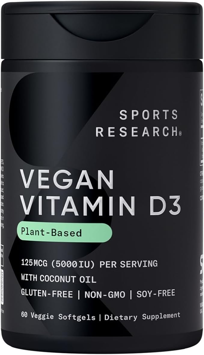 Sports Research® Vegan Supplements Pack - Vegan Vitamin D3 5000iu + Vegan Omega-3 Fish Oil Alternative + Daily Probiotics with Prebiotics 60 Billion CFU