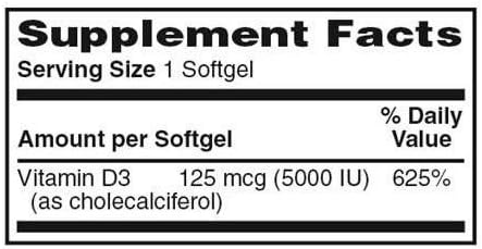 Vitamin D3 High Potency 5000 IU 100 Softgels per Bottle