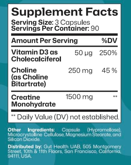 ColonBroom Creatine Monohydrate Capsules Supplement 1500 mg | with Choline and Vitamin D3 | Daily Energy Brain &amp Nervous System Support | Creatine Pills for Men &amp Women (1 Month Supply)