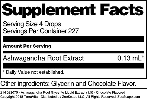 Ashwagandha Root Glycerite Liquid Extract (1:5) - Chocolate Flavored (1 oz ZIN: 522070) - 3 Pack