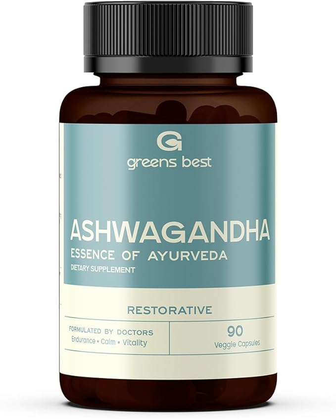 GREEN'S BEST Ashwagandha Capsules – Stress &amp Mood Support Energy &amp Relaxation – Organic Adaptogen Supplement for Calm &amp Focus – 90 Vegan Capsules