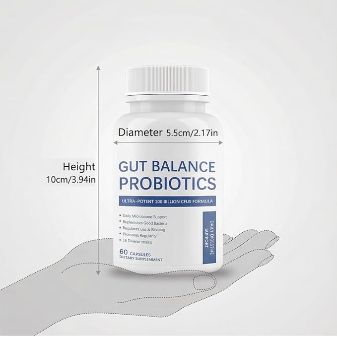 Gut Balance Probiotics 100 Billion CFU Capsules Suitable for Adults - 16 Diverse Strains Daily Digestive and Immune Support Relieves Gas Bloating &amp Promotes Regularity - 60 Vegan Capsules