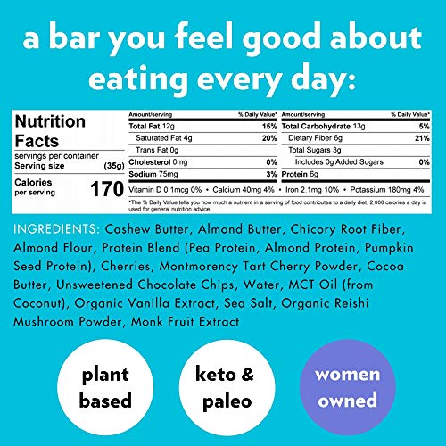 B.T.R. Nation Superfood Keto Protein Bars Plant Based Vegan Protein - Cherry Chocolate Chip ZEN | 12 Pack | Low Carb Food Low Calorie Gluten Free No Sugar Alcohols Boosted with Superfoods