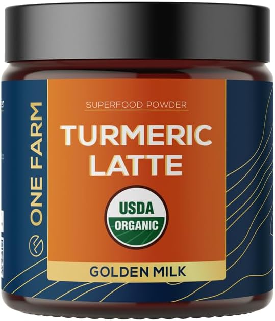 Turmeric Latte Powder - USDA Organic &gt5% Curcuminoid Turmeric Lions Mane Ashwagandha Ginger Cinnamon in a Resealable Glass Jar 45 Servings - Perfect for Making Golden Milk