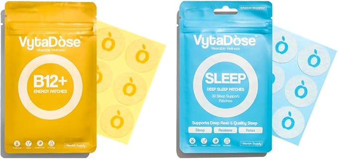 Energy + Sleep Patch Duo | Natural Topical Caffeine Patches for Mood &amp Focus + Melatonin-Free Herbal Sleep Patches for Calm Nights
