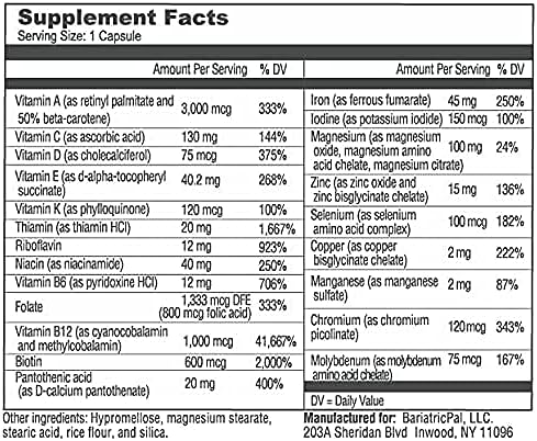 BariatricPal 30-Day Bariatric Vitamin Bundle (Multivitamin ONE 1 per Day! Capsule with 45mg Iron and Calcium Citrate Soft Chews 500mg with Probiotics - Orange Creamsicle)