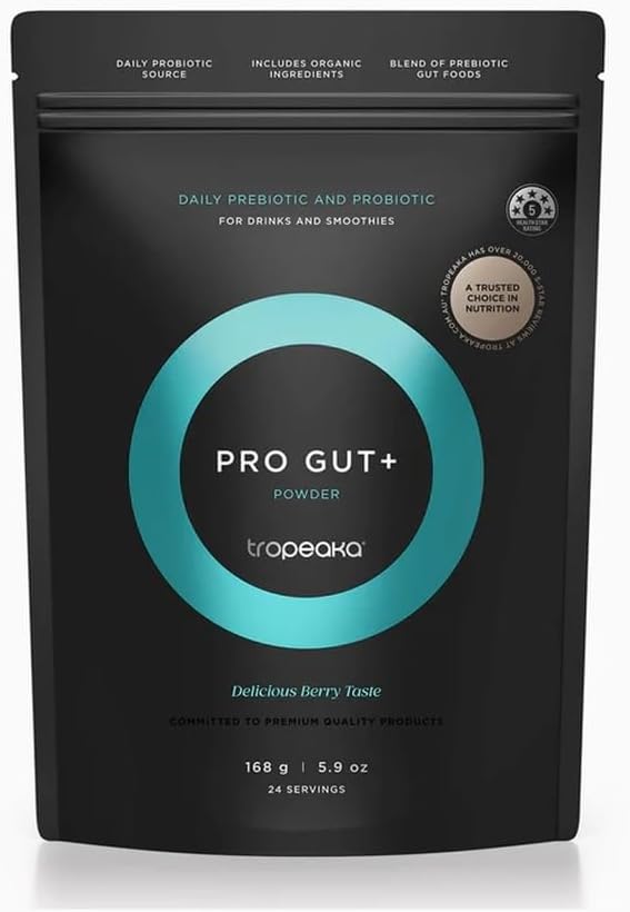 Tropeaka Pro Gut+ - Wholefood Probiotic &amp Prebiotic Powder Supplement Digestive Support &amp Gut Health Natural Ingredients Gluten Free Dairy Free Non-GMO - 5.9oz
