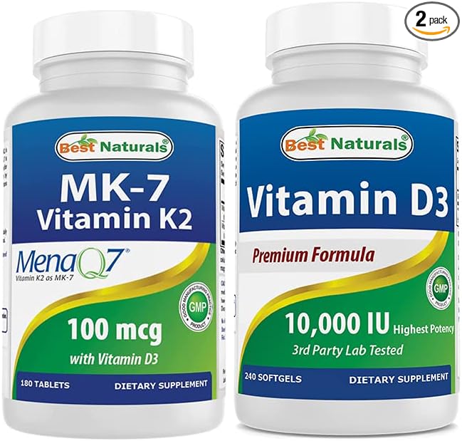 Best Naturals Vitamin K2 (MK7) with D3 &amp Vitamin D3 10000 I