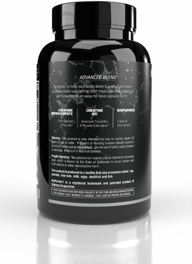 Creatine Advanced Blend Capsules Monohydrate HCl Bioperine