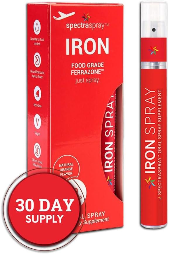 SpectraSpray Iron Daily Supplement 3 mg per Serving - Oral Spray Essential Mineral Iron 30 Day Supply per Spray Vegan Gluten Free &amp no GMOs
