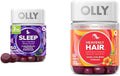 OLLY Sleep Gummy with Melatonin L-Theanine Botanicals BlackBerry Flavor 50 Count &amp Heavenly Hair Gummy with Keratin Biotin AMLA Tropical Orange Flavor 60 Count Bundle