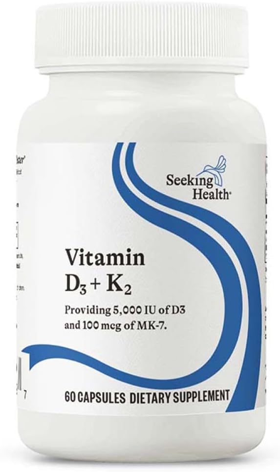 Seeking Health Vitamin D3 + K2 - Immune System &amp Bone Health Support with Vitamin D3 (Cholecalciferol) &amp Vitamin K2 (Menaquinone-7) - Vegetarian Vitamin D &amp K Supplement - 60 Capsules