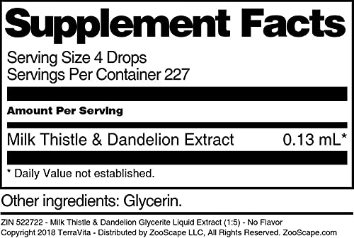 Milk Thistle &amp Dandelion Glycerite Liquid Extract (1:5) - No Flavor (1 oz ZIN: 522722) - 3 Pack