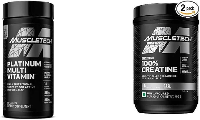 MuscleTech Creatine Monohydrate Powder Platinum Pure Micronized Muscle Recovery + Builder &amp Platinum Multivitamin for Immune Support 18 Vitamins &amp Minerals