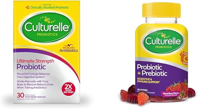 Culturelle Ultimate Strength Probiotic 20 Billion CFUs + Daily Probiotic Gummies 52 Count for Digestive &amp Immune Health