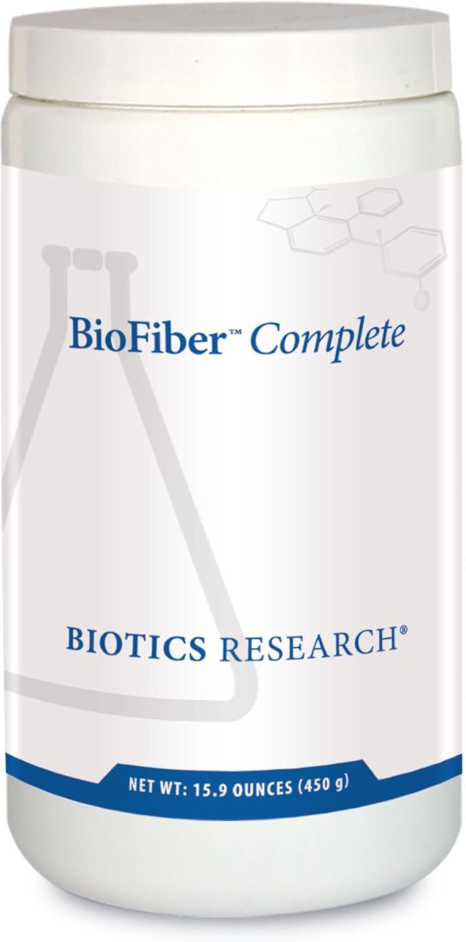 BIOTICS RESEARCH BioFiber Complete - 10 Whole Food Fibers (Organic &amp Non-GMO) 5g of Fiber Per Serving Easy-to-Mix Powder Prebiotic Gut Support 15.9 Oz