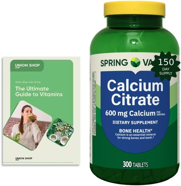 Calcium Citrate 600 mg 300 Tablets - Bone &amp Joint Health + Exclusive Vitamin Guide (2 Items)