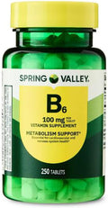 H4U Spring Valley Vitamin B6 Supplement 100 mg 250 Count Tablets for Metabolism Support