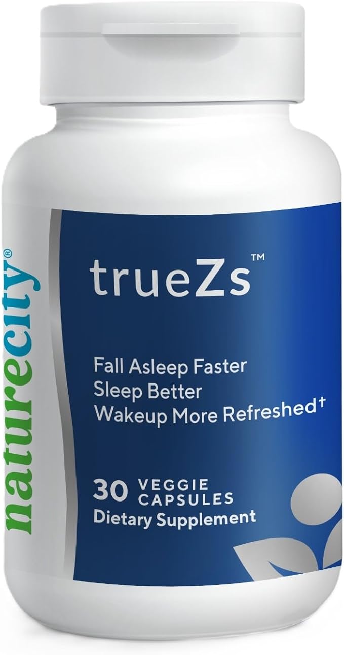 NatureCity TrueZs Melatonin-Free Natural Sleep Aids for Adults - Ashwagandha L-Theanine and Saffron Powder Sleep Pills to Support Falling and Staying Asleep (30 Veggie Capsules)