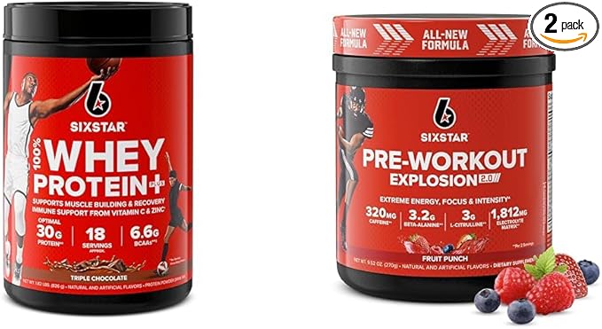 Six Star Whey Protein Powder &amp Pre-Workout Powder Bundle 1.82 lbs &amp 30 Servings