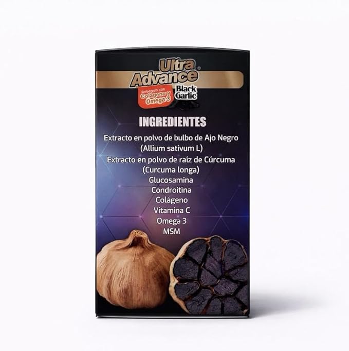 Ultra Advance Black Garlic Supplement 30 Capsules with Collagen Omega 3 Glucosamine Turmeric MSM &amp Vitamin C Daily Wellness Formula
