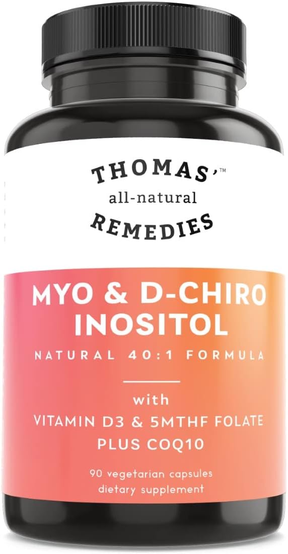 Thomas' all-natural Remedies Myo Inositol Supplement &amp D-Chiro Inositol Blend Supplement with Folate and Vitamin D3 40 to 1 Ratio Non-GMO No Fillers CoQ10 90 Vegan Capsules