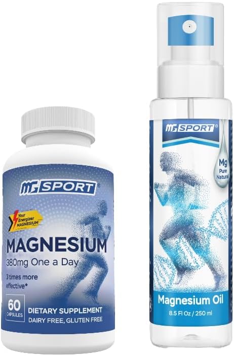 Magnesium High Absorption Supplement and Oil Spray Supports Muscle Function Sore Muscles Leg Cramps and Recovery