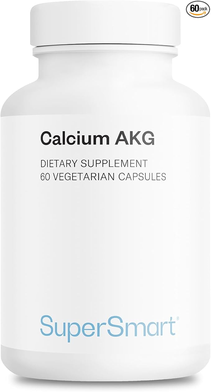 SuperSmart Calcium AKG (Highly Bioavailable) - Calcium Alpha-Ketoglutarate Ca-AKG - Cellular Energy | Gluten Free &amp Vegan - 60 Vegetarian Capsules
