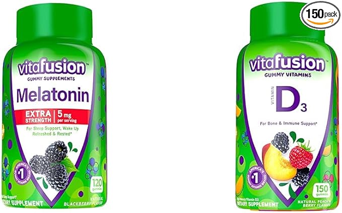 Vitafusion Extra Strength Melatonin Gummy Vitamins 5mg 120 ct Gummies &amp Vitamin D3 Gummy Vitamins for Bone and Immune System Support