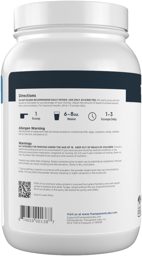 Transparent Labs Grass-Fed Whey Protein Isolate - Naturally Flavored Gluten Free Whey Protein Powder with 28g of Protein per Serving &amp 9 Amino Acids - 30 Servings Milk Chocolate
